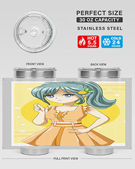 Cute orange-themed tumbler featuring a beautiful anime girl in a summer setting, showcasing vibrant colors and a stylish design.