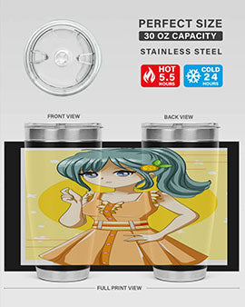 Cute orange-themed tumbler featuring a beautiful anime girl in a summer setting, showcasing vibrant colors and a stylish design.