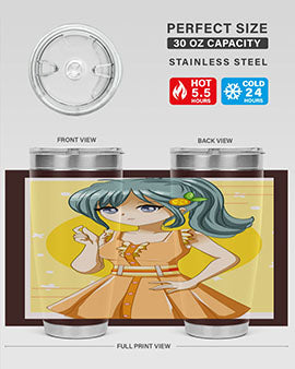 Cute orange-themed tumbler featuring a beautiful anime girl in a summer setting, showcasing vibrant colors and a stylish design.