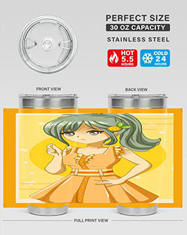 Cute orange-themed tumbler featuring a beautiful anime girl in a summer setting, showcasing vibrant colors and a stylish design.