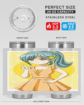 Cute orange-themed tumbler featuring a beautiful anime girl in a summer setting, showcasing vibrant colors and a stylish design.