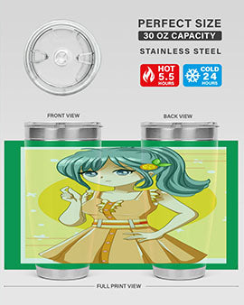 Cute orange-themed tumbler featuring a beautiful anime girl in a summer setting, showcasing vibrant colors and a stylish design.