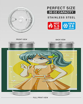 Cute orange-themed tumbler featuring a beautiful anime girl in a summer setting, showcasing vibrant colors and a stylish design.