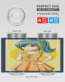 Cute orange-themed tumbler featuring a beautiful anime girl in a summer setting, showcasing vibrant colors and a stylish design.