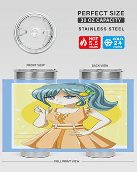 Cute orange-themed tumbler featuring a beautiful anime girl in a summer setting, showcasing vibrant colors and a stylish design.