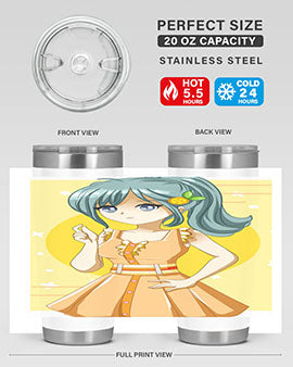 Cute orange-themed tumbler featuring a beautiful anime girl in a summer setting, showcasing vibrant colors and a stylish design.