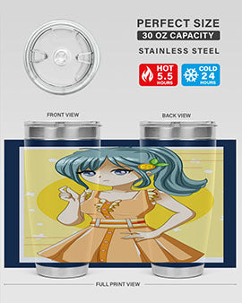 Cute orange-themed tumbler featuring a beautiful anime girl in a summer setting, showcasing vibrant colors and a stylish design.