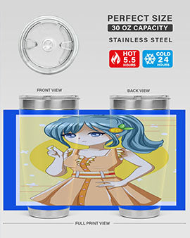 Cute orange-themed tumbler featuring a beautiful anime girl in a summer setting, showcasing vibrant colors and a stylish design.