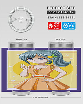 Cute orange-themed tumbler featuring a beautiful anime girl in a summer setting, showcasing vibrant colors and a stylish design.