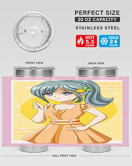 Cute orange-themed tumbler featuring a beautiful anime girl in a summer setting, showcasing vibrant colors and a stylish design.