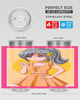 Cute orange-themed tumbler featuring a beautiful anime girl in a summer setting, showcasing vibrant colors and a stylish design.