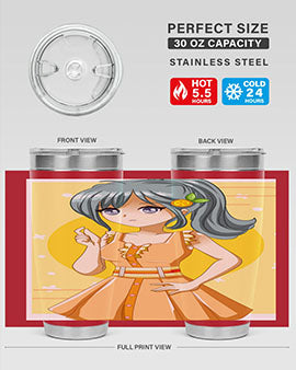 Cute orange-themed tumbler featuring a beautiful anime girl in a summer setting, showcasing vibrant colors and a stylish design.