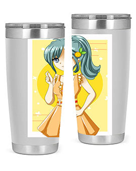 Cute orange-themed tumbler featuring a beautiful anime girl in a summer setting, showcasing vibrant colors and a stylish design.