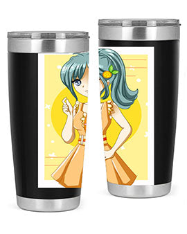Cute orange-themed tumbler featuring a beautiful anime girl in a summer setting, showcasing vibrant colors and a stylish design.