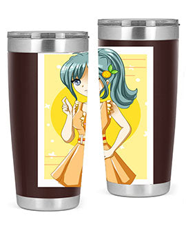 Cute orange-themed tumbler featuring a beautiful anime girl in a summer setting, showcasing vibrant colors and a stylish design.