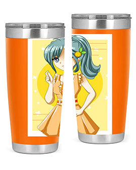 Cute orange-themed tumbler featuring a beautiful anime girl in a summer setting, showcasing vibrant colors and a stylish design.