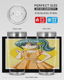 Cute orange-themed tumbler featuring a beautiful anime girl in a summer setting, showcasing vibrant colors and a stylish design.