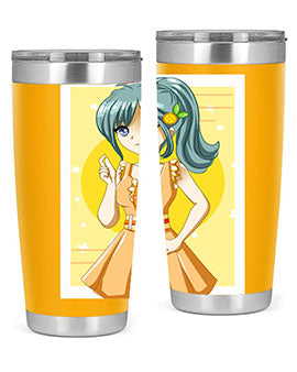 Cute orange-themed tumbler featuring a beautiful anime girl in a summer setting, showcasing vibrant colors and a stylish design.