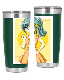 Cute orange-themed tumbler featuring a beautiful anime girl in a summer setting, showcasing vibrant colors and a stylish design.