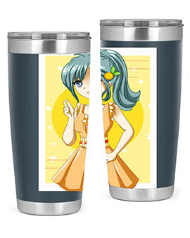 Cute orange-themed tumbler featuring a beautiful anime girl in a summer setting, showcasing vibrant colors and a stylish design.