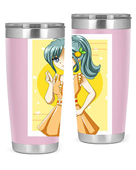 Cute orange-themed tumbler featuring a beautiful anime girl in a summer setting, showcasing vibrant colors and a stylish design.