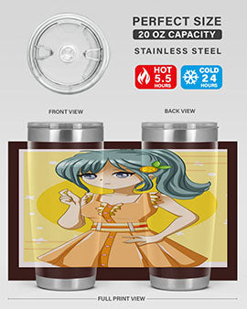 Cute orange-themed tumbler featuring a beautiful anime girl in a summer setting, showcasing vibrant colors and a stylish design.