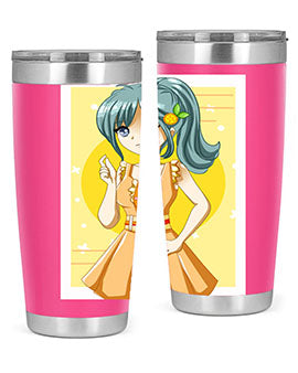 Cute orange-themed tumbler featuring a beautiful anime girl in a summer setting, showcasing vibrant colors and a stylish design.