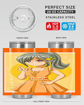 Cute orange-themed tumbler featuring a beautiful anime girl in a summer setting, showcasing vibrant colors and a stylish design.