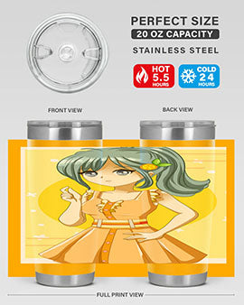 Cute orange-themed tumbler featuring a beautiful anime girl in a summer setting, showcasing vibrant colors and a stylish design.