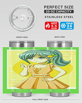 Cute orange-themed tumbler featuring a beautiful anime girl in a summer setting, showcasing vibrant colors and a stylish design.