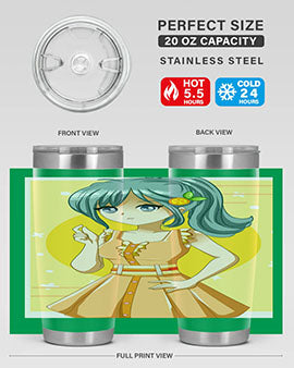 Cute orange-themed tumbler featuring a beautiful anime girl in a summer setting, showcasing vibrant colors and a stylish design.