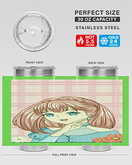 Cute and beautiful princess pink short hair tumbler, showcasing a vibrant design with a charming anime character.