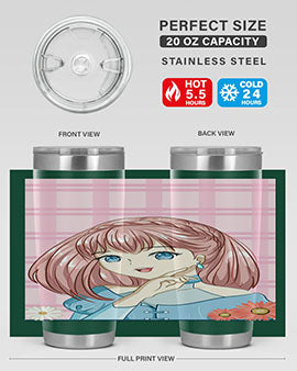 Cute and beautiful princess pink short hair tumbler, showcasing a vibrant design with a charming anime character.