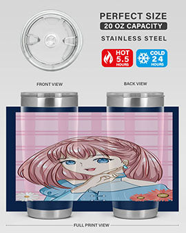Cute and beautiful princess pink short hair tumbler, showcasing a vibrant design with a charming anime character.