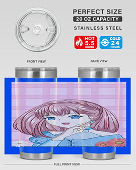 Cute and beautiful princess pink short hair tumbler, showcasing a vibrant design with a charming anime character.