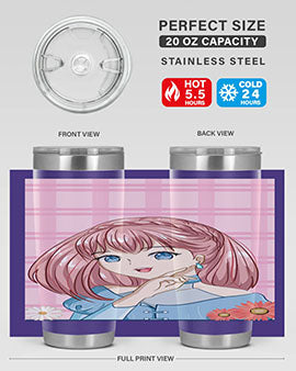 Cute and beautiful princess pink short hair tumbler, showcasing a vibrant design with a charming anime character.