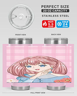 Cute and beautiful princess pink short hair tumbler, showcasing a vibrant design with a charming anime character.