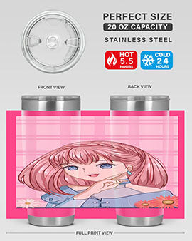 Cute and beautiful princess pink short hair tumbler, showcasing a vibrant design with a charming anime character.