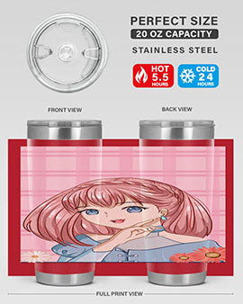 Cute and beautiful princess pink short hair tumbler, showcasing a vibrant design with a charming anime character.