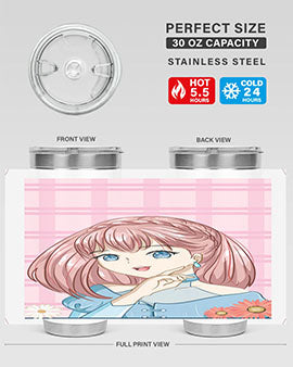 Cute and beautiful princess pink short hair tumbler, showcasing a vibrant design with a charming anime character.
