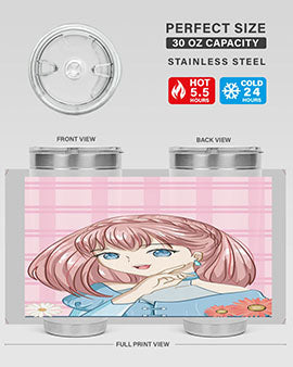 Cute and beautiful princess pink short hair tumbler, showcasing a vibrant design with a charming anime character.