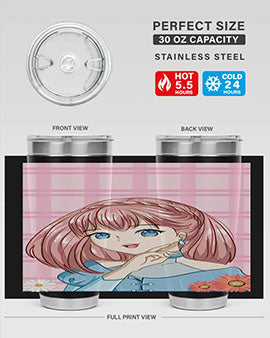 Cute and beautiful princess pink short hair tumbler, showcasing a vibrant design with a charming anime character.