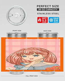 Cute and beautiful princess pink short hair tumbler, showcasing a vibrant design with a charming anime character.