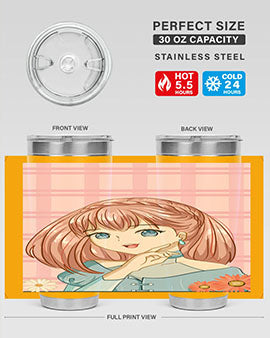 Cute and beautiful princess pink short hair tumbler, showcasing a vibrant design with a charming anime character.