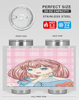 Cute and beautiful princess pink short hair tumbler, showcasing a vibrant design with a charming anime character.