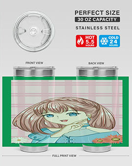 Cute and beautiful princess pink short hair tumbler, showcasing a vibrant design with a charming anime character.