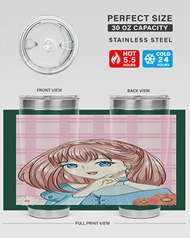 Cute and beautiful princess pink short hair tumbler, showcasing a vibrant design with a charming anime character.