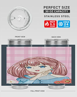 Cute and beautiful princess pink short hair tumbler, showcasing a vibrant design with a charming anime character.