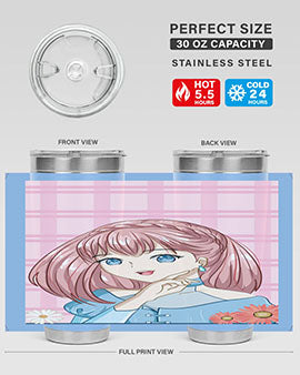 Cute and beautiful princess pink short hair tumbler, showcasing a vibrant design with a charming anime character.