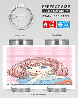 Cute and beautiful princess pink short hair tumbler, showcasing a vibrant design with a charming anime character.